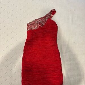 Red one shoulder dress